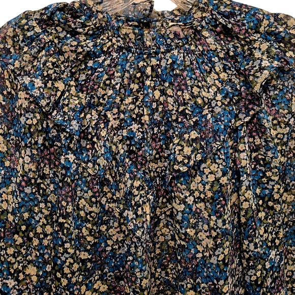 Boden V Yoke Flounce Sheer Floral Blouse Top Nebulas Blue Ruffle Size 4 - Picture 5 of 10